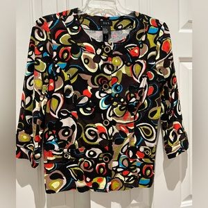 R.Q.T. Jacket SZ M, 3/4 Sleeve, Multi color Unlined 4 button, Linen Blend